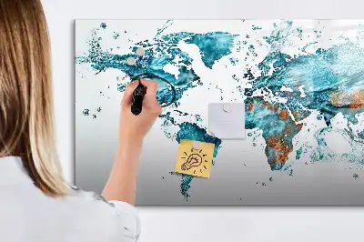 Beschrijfbaar glazen magneetbord met wereldkaart ontwerp van water