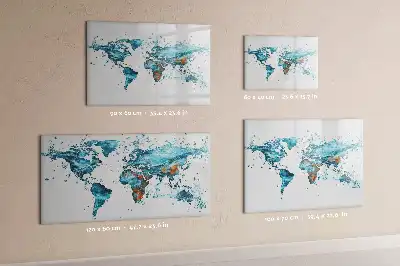 Beschrijfbaar glazen magneetbord met wereldkaart ontwerp van water
