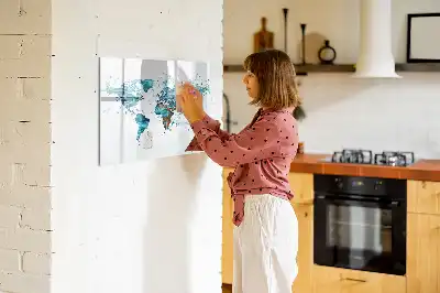 Beschrijfbaar glazen magneetbord met wereldkaart ontwerp van water