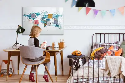 Beschrijfbaar glazen magneetbord met wereldkaart ontwerp van water