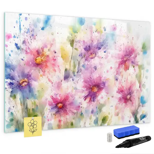 Magnetisch glazen memobord met decoratie van geschilderde bloemen