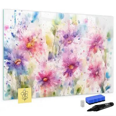 Magnetisch glazen memobord met decoratie van geschilderde bloemen