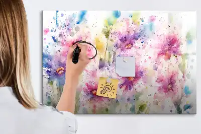 Magnetisch glazen memobord met decoratie van geschilderde bloemen