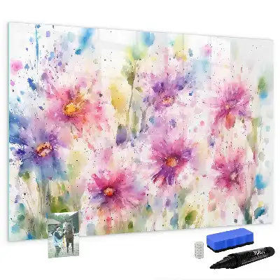 Magnetisch glazen memobord met decoratie van geschilderde bloemen