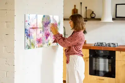 Magnetisch glazen memobord met decoratie van geschilderde bloemen