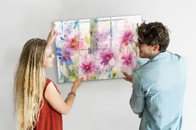 Magnetisch glazen memobord met decoratie van geschilderde bloemen