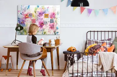 Magnetisch glazen memobord met decoratie van geschilderde bloemen