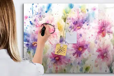 Magnetisch glazen memobord met decoratie van geschilderde bloemen