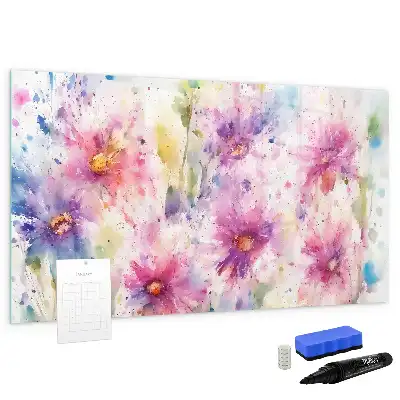 Magnetisch glazen memobord met decoratie van geschilderde bloemen