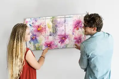Magnetisch glazen memobord met decoratie van geschilderde bloemen