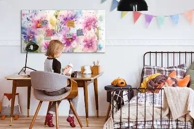 Magnetisch glazen memobord met decoratie van geschilderde bloemen