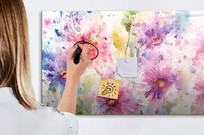 Magnetisch glazen memobord met decoratie van geschilderde bloemen