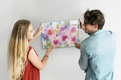 Magnetisch glazen memobord met decoratie van geschilderde bloemen