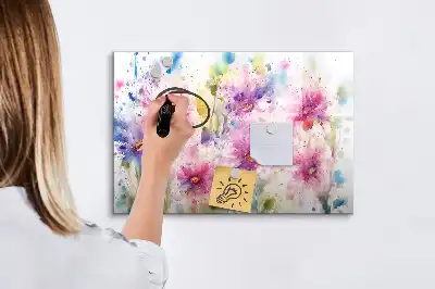 Magnetisch glazen memobord met decoratie van geschilderde bloemen