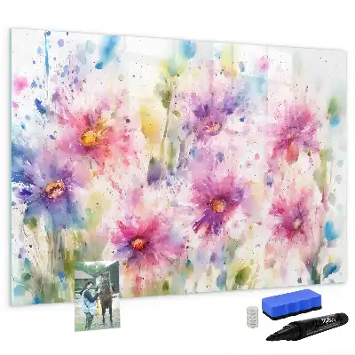 Magnetisch glazen memobord met decoratie van geschilderde bloemen