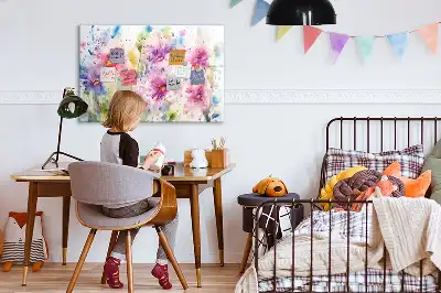 Magnetisch glazen memobord met decoratie van geschilderde bloemen
