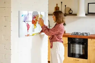 Magnetisch glazen schrijfbord met aquarel wereldkaart voor notities en foto's