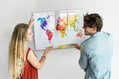 Magnetisch glazen schrijfbord met aquarel wereldkaart voor notities en foto's