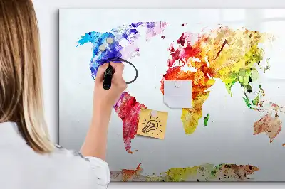 Magnetisch glazen schrijfbord met aquarel wereldkaart voor notities en foto's