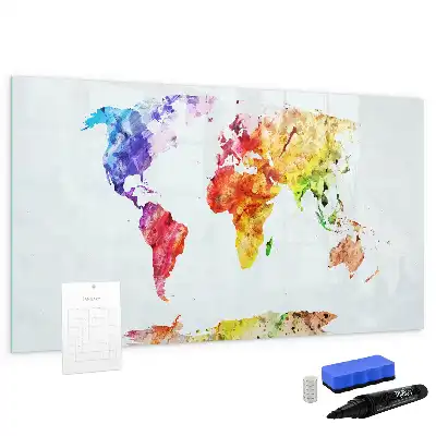 Magnetisch glazen schrijfbord met aquarel wereldkaart voor notities en foto's