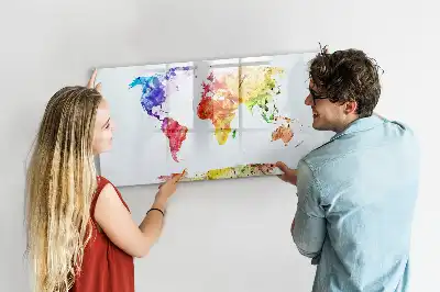 Magnetisch glazen schrijfbord met aquarel wereldkaart voor notities en foto's