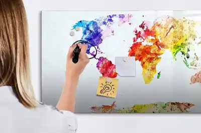 Magnetisch glazen schrijfbord met aquarel wereldkaart voor notities en foto's