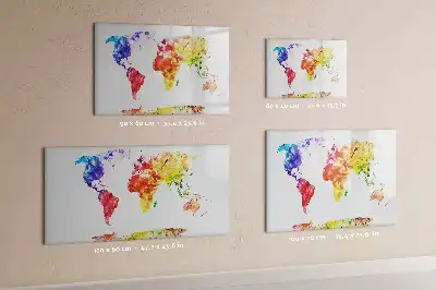 Magnetisch glazen schrijfbord met aquarel wereldkaart voor notities en foto's