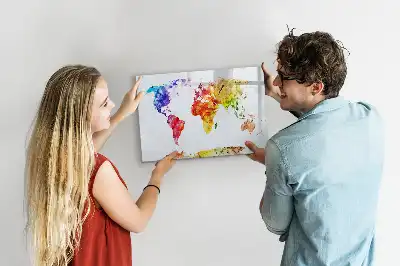 Magnetisch glazen schrijfbord met aquarel wereldkaart voor notities en foto's