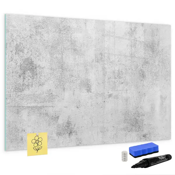 Beschrijfbaar glazen magneetbord met design in betonnen muurlook