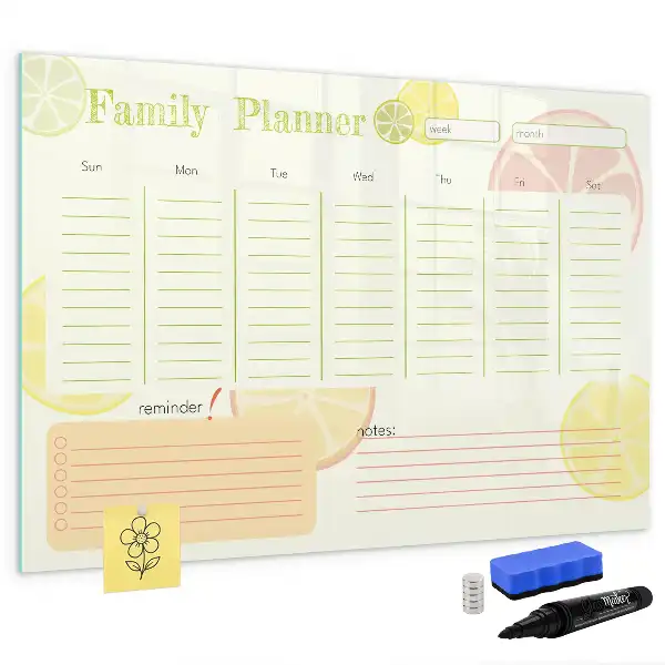 Beschrijfbare glazen familieplanner met magneetbord met stijlvol design