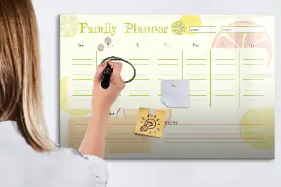 Beschrijfbare glazen familieplanner met magneetbord met stijlvol design