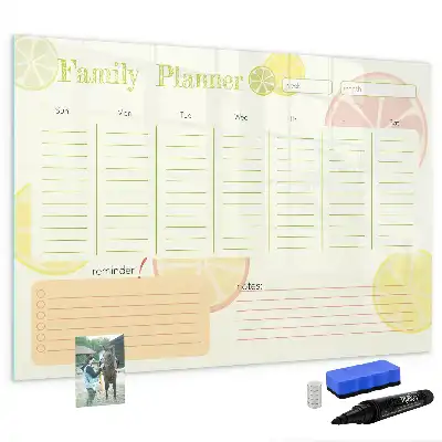 Beschrijfbare glazen familieplanner met magneetbord met stijlvol design