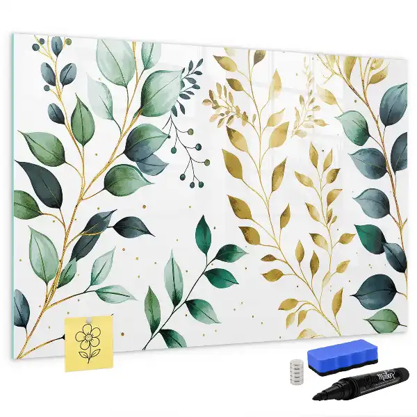 Beschrijfbaar glazen magneetbord met plantenbladpatroon