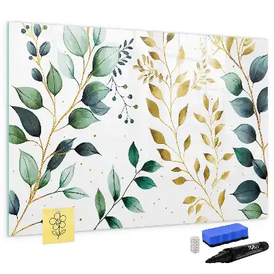 Beschrijfbaar glazen magneetbord met plantenbladpatroon