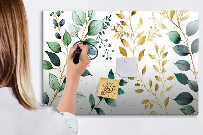 Beschrijfbaar glazen magneetbord met plantenbladpatroon