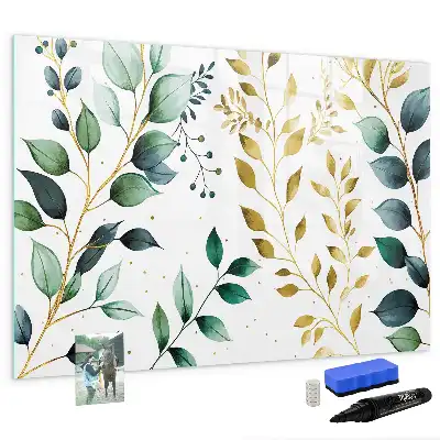 Beschrijfbaar glazen magneetbord met plantenbladpatroon