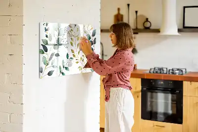 Beschrijfbaar glazen magneetbord met plantenbladpatroon