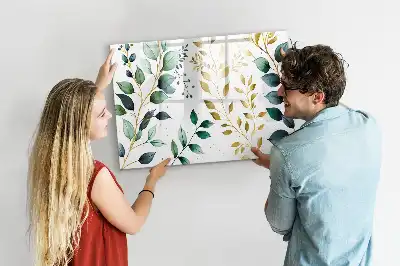 Beschrijfbaar glazen magneetbord met plantenbladpatroon