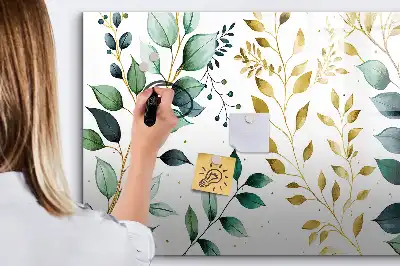 Beschrijfbaar glazen magneetbord met plantenbladpatroon
