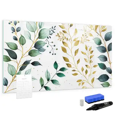 Beschrijfbaar glazen magneetbord met plantenbladpatroon