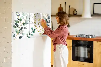 Beschrijfbaar glazen magneetbord met plantenbladpatroon