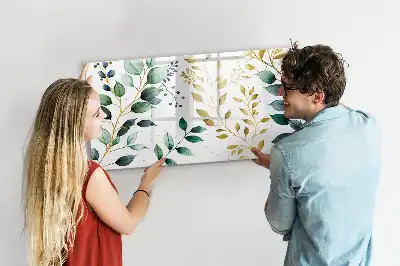 Beschrijfbaar glazen magneetbord met plantenbladpatroon