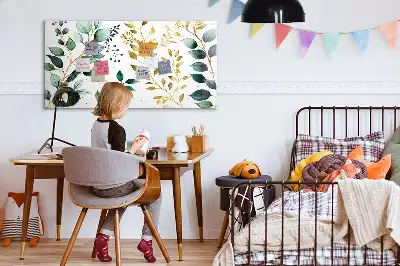 Beschrijfbaar glazen magneetbord met plantenbladpatroon
