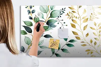 Beschrijfbaar glazen magneetbord met plantenbladpatroon