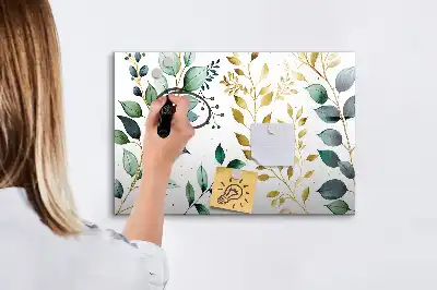 Beschrijfbaar glazen magneetbord met plantenbladpatroon