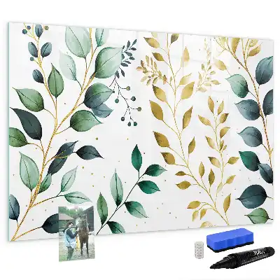 Beschrijfbaar glazen magneetbord met plantenbladpatroon