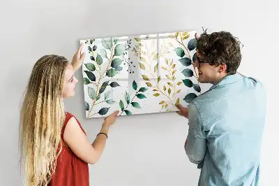 Beschrijfbaar glazen magneetbord met plantenbladpatroon