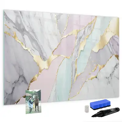 Magnetisch glazen memobord voor notities en foto's met marmerpatroon