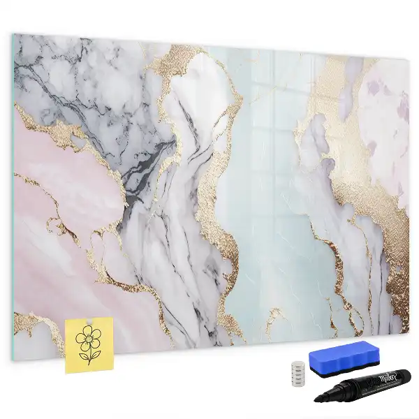 Beschrijfbaar glazen magneetbord met marmer design