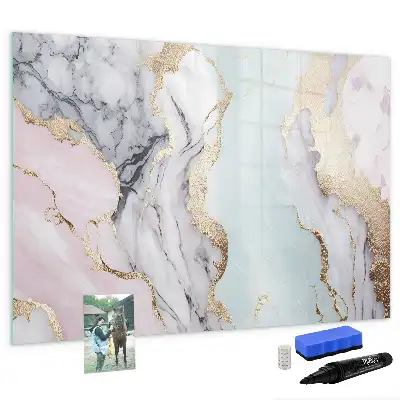 Beschrijfbaar glazen magneetbord met marmer design